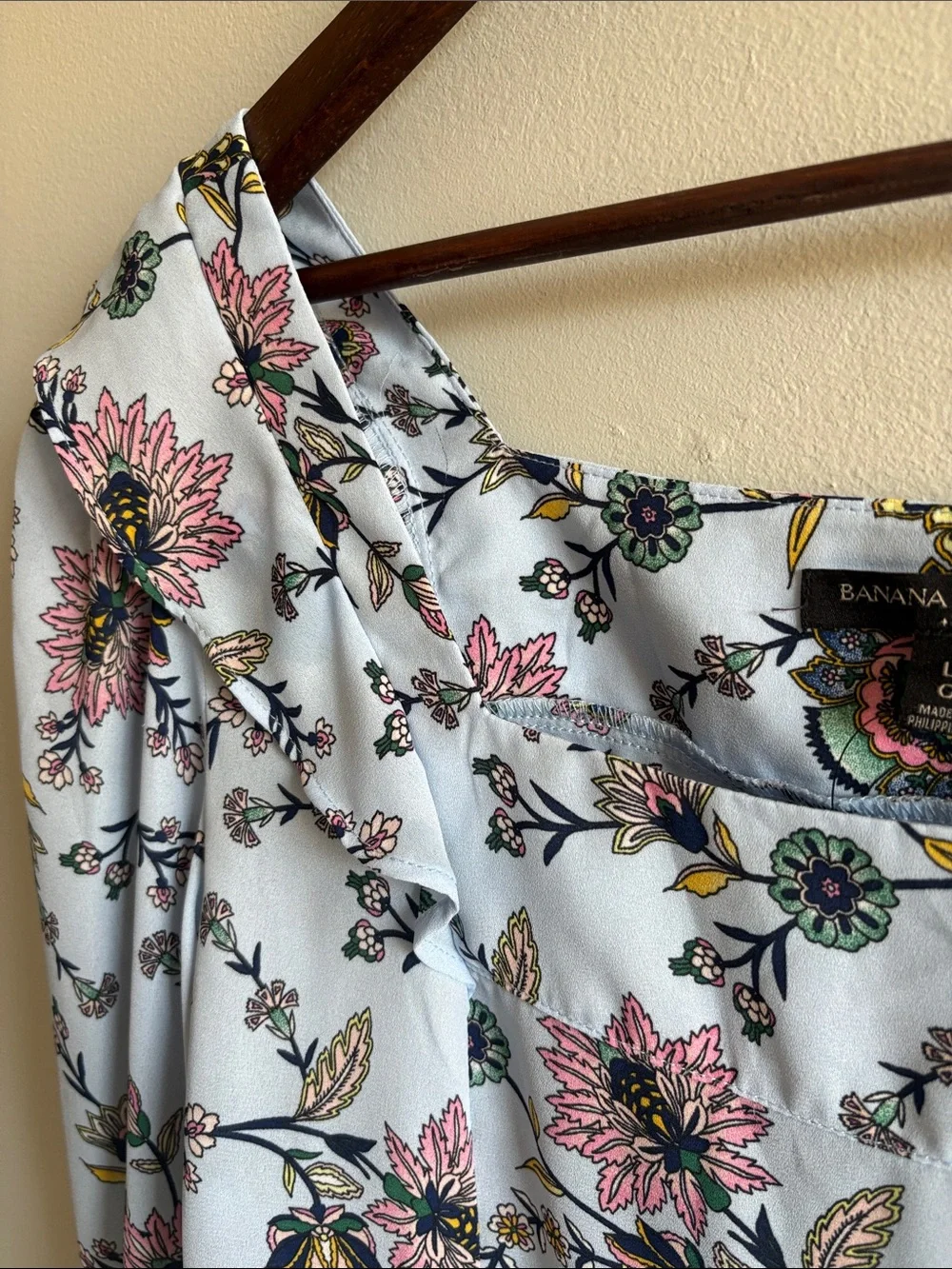 Banana Republic Floral Puff Sleeve Square Neck Blouse Blue Pink‎ Large